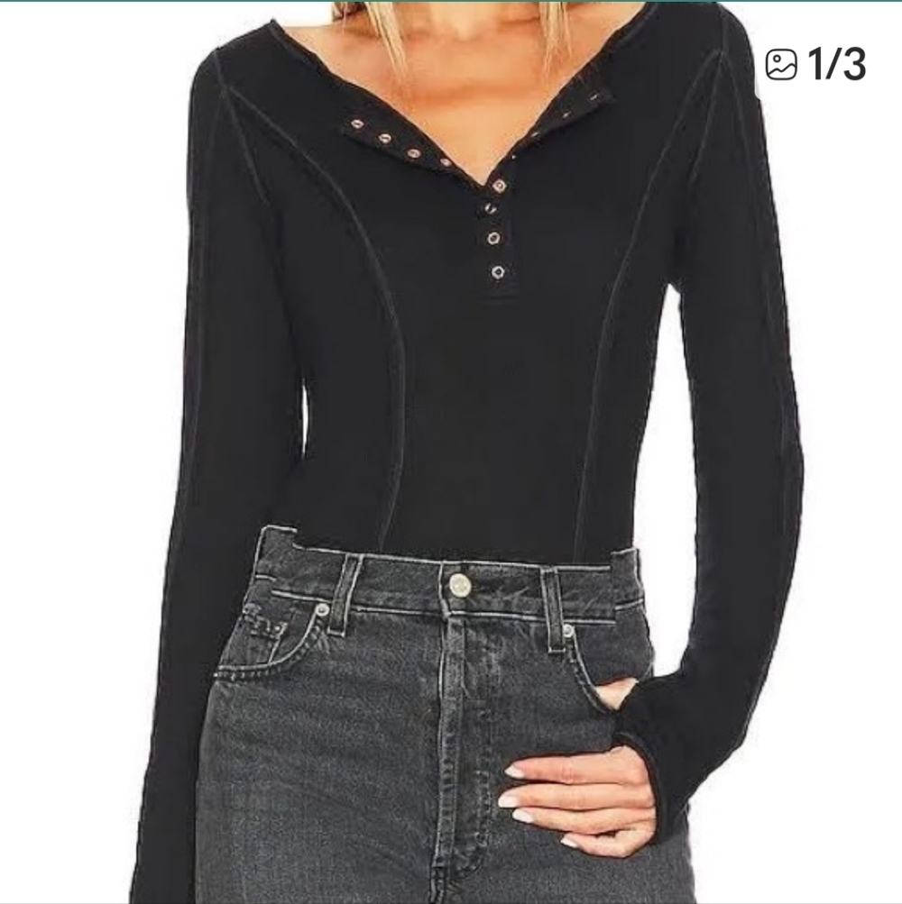 NWT Free People Women's Black Long Sleeve Top